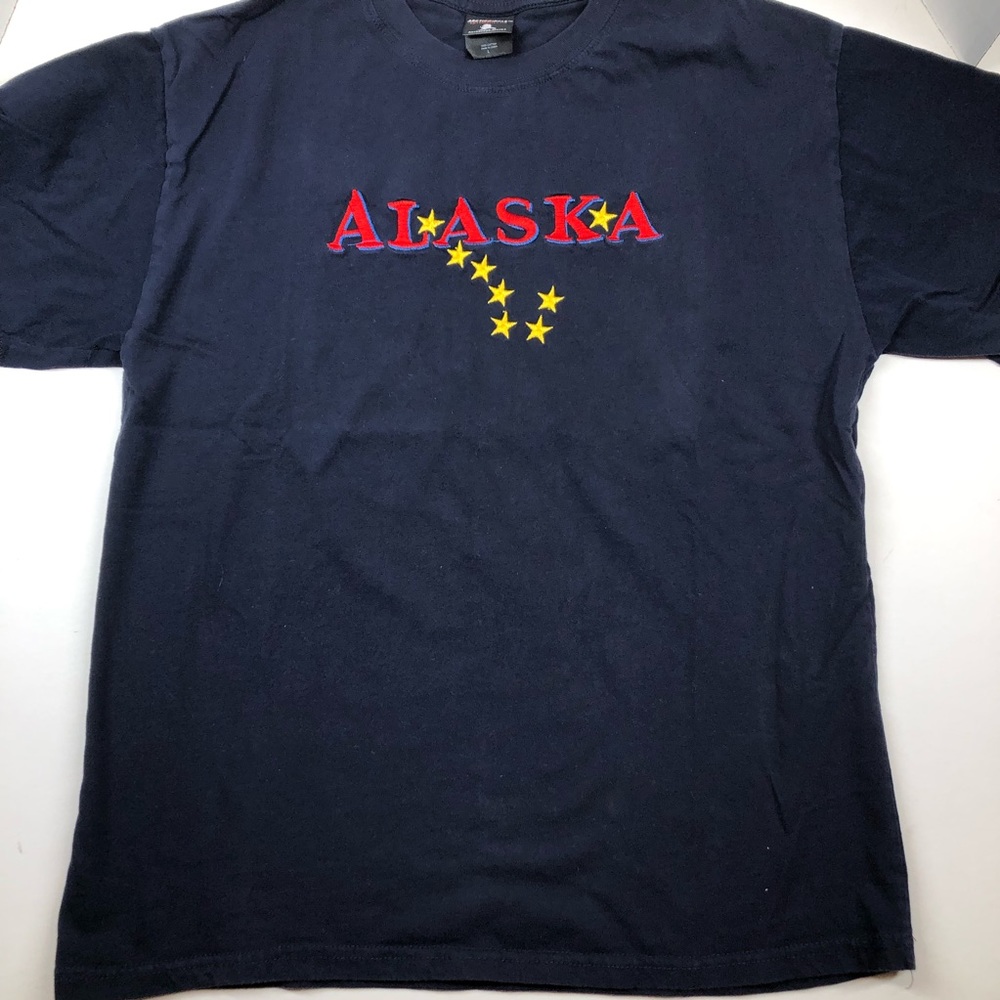 Tee Shirt Alaska Arctic Circle Embroidered Heavy Weight Cotton Large